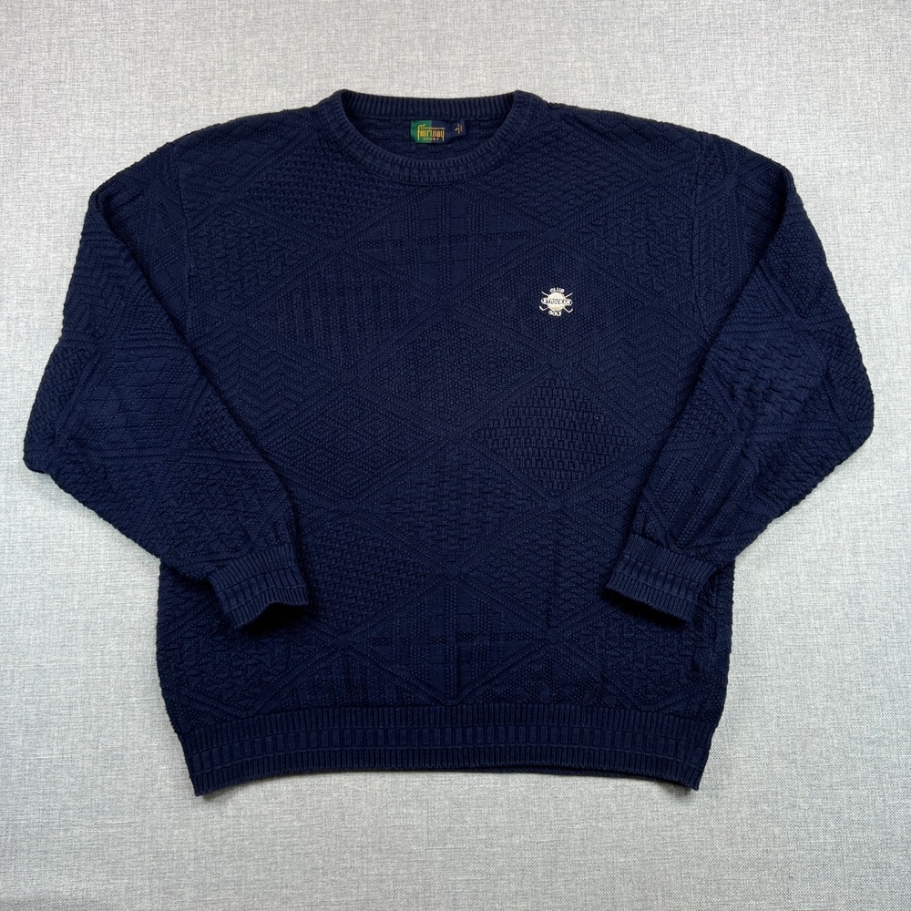 Vintage Fairway Sport Steve Stricker Golf Sweater Men‎ L Navy Blue Cotton USA